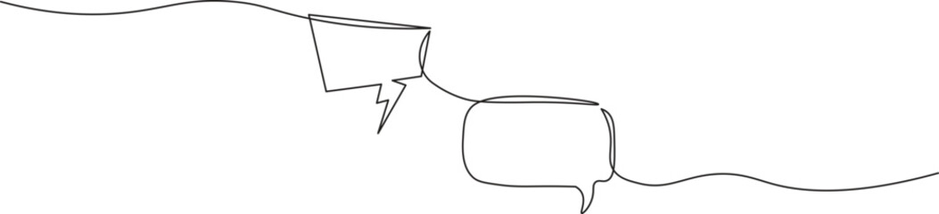Wall Mural - Speech bubble in continuous line art drawing style. Minimalist black linear sketch of Communication symbol isolated on white background. Dialog cloud, chat bubble template outline design. Vector illus