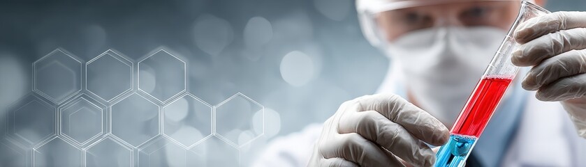 scientist sharing lab results on digital dashboard with test tube in modern laboratory environment