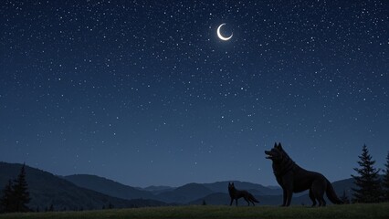 Wall Mural - wolf howling at the moon