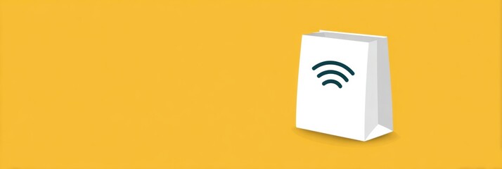 Aufkleber - Food Bag With Contactless Payment Icon Against a Bright Yellow Background for Modern Dining Experiences