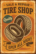 © Retropix - Tires vintage metal sign – retro vector illustration on old textured background