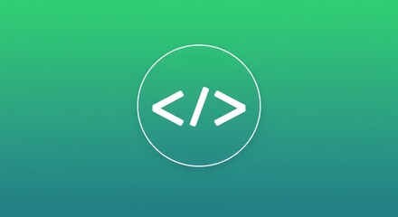 White Code Angle Brackets Icon in a Circle on Green Gradient Background