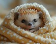 © Thares2020 - A cozy hedgehog nestled in a soft polka dot blanket