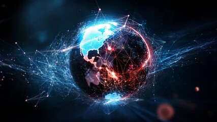 Aufkleber - A glowing digital globe surrounded by interconnected light networks, depicting global data flow and futuristic connectivity.