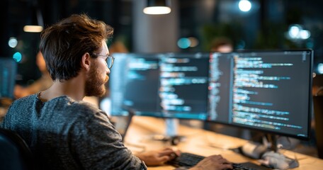 web developer coding on computer. high quality
