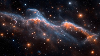 Wall Mural - vibrant intergalactic nebula with swirling celestial formations and distant planets