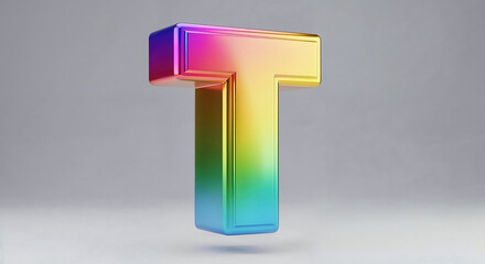 Leinwandbilder - Vibrant rainbow gradient letter t floating on gray background