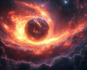 Wall Mural - celestial sphere surrounded by swirling magnetic waves of cosmic energy and otherworldly beauty