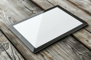 Vibrant Color Image of Realistic Digital Tablet with Blank Screen on Wooden Textured Plank