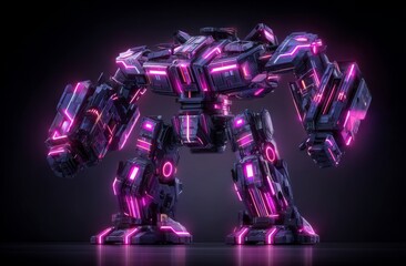 Wall Mural - a robot set against a vibrant multicolored neon backdrop, symbolizing futurism, advanced technologie