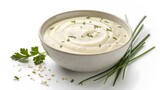 Fresh Ranch dressing with chives in a white bowl, a delicious and healthy meal for lunch or dinner