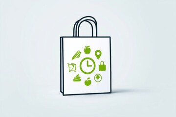 Aufkleber - Grocery Bag Featuring Freshness Icons, Timer, and Location Design for Convenient Shopping Experience