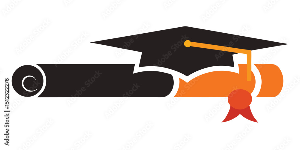 Graduation greeting lettering sign with square academic caps high into ...