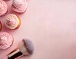 © FebynaBalqis - Pink Cupcakes and Makeup Brushes on Pastel Background with Copy Space