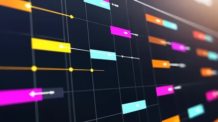 Colorful abstract infographic displaying data flow and timelines in a modern digital environment