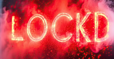 Aufkleber - Bright text spells LOCKD against vibrant red smoke. Dramatic lighting creates intense visual impact. Bold letters dominate composition.