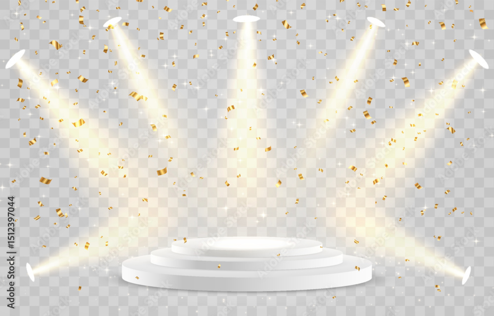 Vector 3d podium with spotlights png. Scene spotlight beams, studio ...