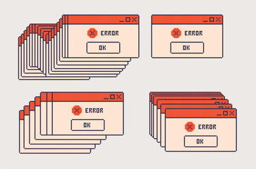 windows browser interface pixel art set. login, error frame collection. 8 bit. game development, mob