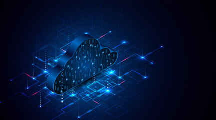 Fototapete - Abstract cloud technology circuit board. Large data center concept. modern cloud storage technology innovation concept background	