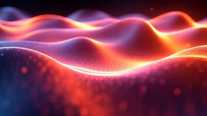 Wall Mural - Abstract animation background with glowing particles flowing over undulating surface