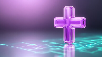 Poster - A striking purple add symbol illuminated against a sleek digital background, symbolizing tech innovation and digital connectivity.