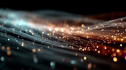 Fototapete - Abstract digital background with glowing particles and light trails, creating a mesmerizing visual experience.