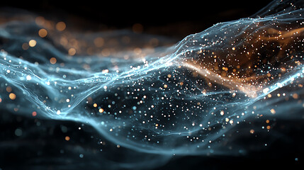 Fototapete - An artistic representation of flowing particles and waves, showcasing vibrant colors and abstract patterns in a mesmerizing display.