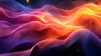 Wall Mural - Abstract flowing colored waves background with dynamic motion and glowing particles