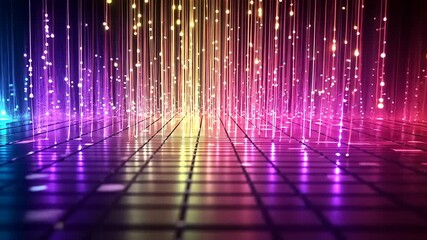 Wall Mural - Abstract Futuristic Glowing Light Beams with a Reflective Floor Video Background Loop