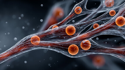 Abstract illustration of mitochondria network with cellular structure  