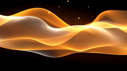 Wall Mural - abstract golden light wave animation on black background, shimmering particles, digital design