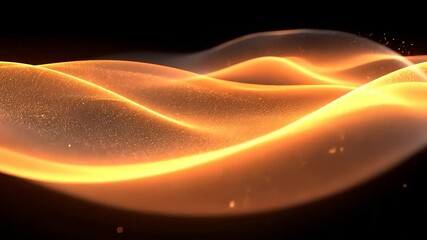 Wall Mural - abstract golden light wave particles flowing on black background animation footage