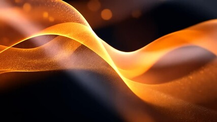 Wall Mural - abstract golden wave particles flowing on dark background animation for science presentation
