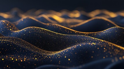 Wall Mural - abstract dark blue and gold particle background with christmas golden light bokeh, shining particles
