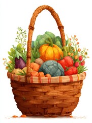 Poster - Colorful Farmers Market Basket Filled With Seasonal Produce, Showcasing Vibrant Vegetables and Fruits in a Bright Layout
