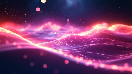 Wall Mural - abstract neon landscape with mountains, stars, and bokeh lights create a dream world