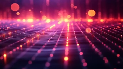 Wall Mural - abstract neon light grid background with glowing red dots and futuristic design