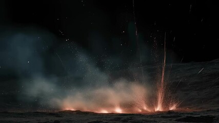 Wall Mural - intense heat merges meteorite particles, creating vibrant sparks that illuminate the dark, otherworl