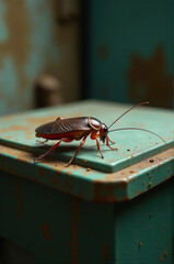 Fototapete - A small insect sits on a surface, offering a detailed view of its features