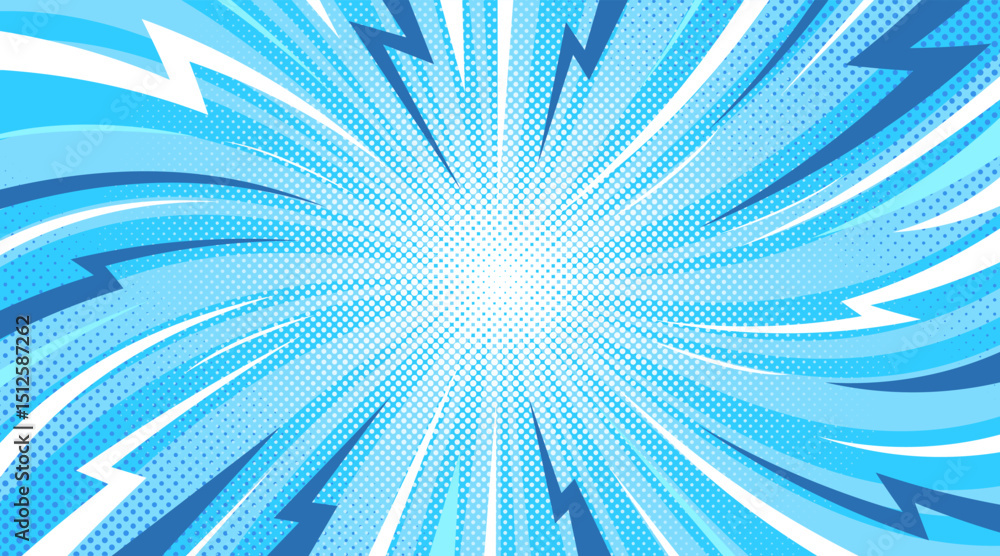 Comic Light Rays Blue Blue comic background with lightning Stock Vector | Adobe Stock