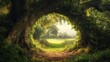 © Popelniushka - Lush Greenery: Tree Arch Framing a Scenic View in an English Countryside Garden