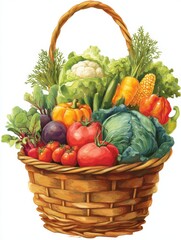 Aufkleber - Vibrant Seasonal Produce in a Farmers Market Basket Overflowing With Fresh Vegetables and Fruits During Autumn