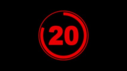 Countdown timer from 25 to 0 seconds real time. Modern flat design of countdown animation isolated on transparent background with alpha channel, 25 seconds countdown timer with circle count idea