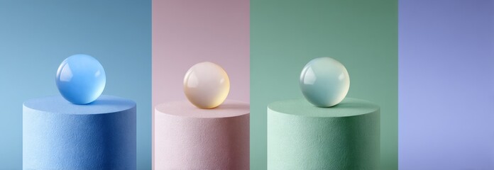 Wall Mural - Pastel spheres on pedestals