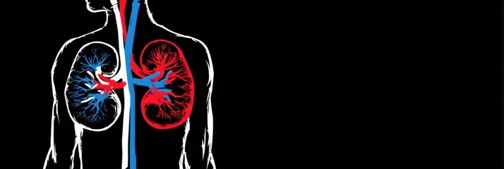 Poster - Representation of Red Kidneys and Blue Veins in Human Body Silhouette With White Top Section
