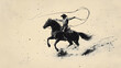 © john - Retro inspired artwork of a cowboy riding a horse, throwing a lasso in the air, presented in black ink on beige paper for a classic and modern look.