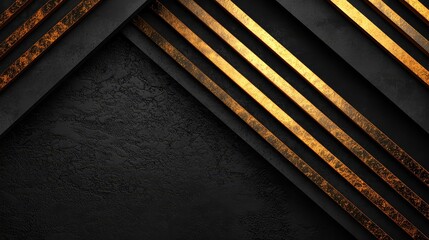 Fototapete - Black and gold striped background with a gold stripe on the left side. The stripes are gold and black, creating a bold and eye-catching design. The black background adds a sense of depth