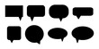 © PolCreate - Set of eight black speech bubble icons in various shapes including square, rounded rectangle, circle, and oval. Communication and dialogue concept. Vector illustration