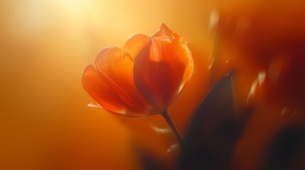 Poster - Close up of a red flower with a yellow background. The flower is the main focus of the image and it is in full bloom. The yellow background adds a warm and inviting touch to the scene