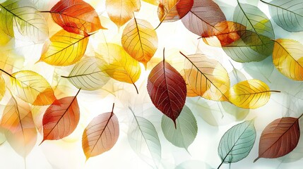 Poster - Colorful leafy tree with many leaves of different colors. The leaves are scattered all over the image, creating a sense of movement and life. The colors of the leaves are vibrant